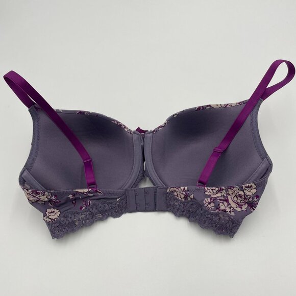 Adore Me Bra 34DD Floral Padded Underwire Feminine Pattern Print Purple White - Picture 2 of 10